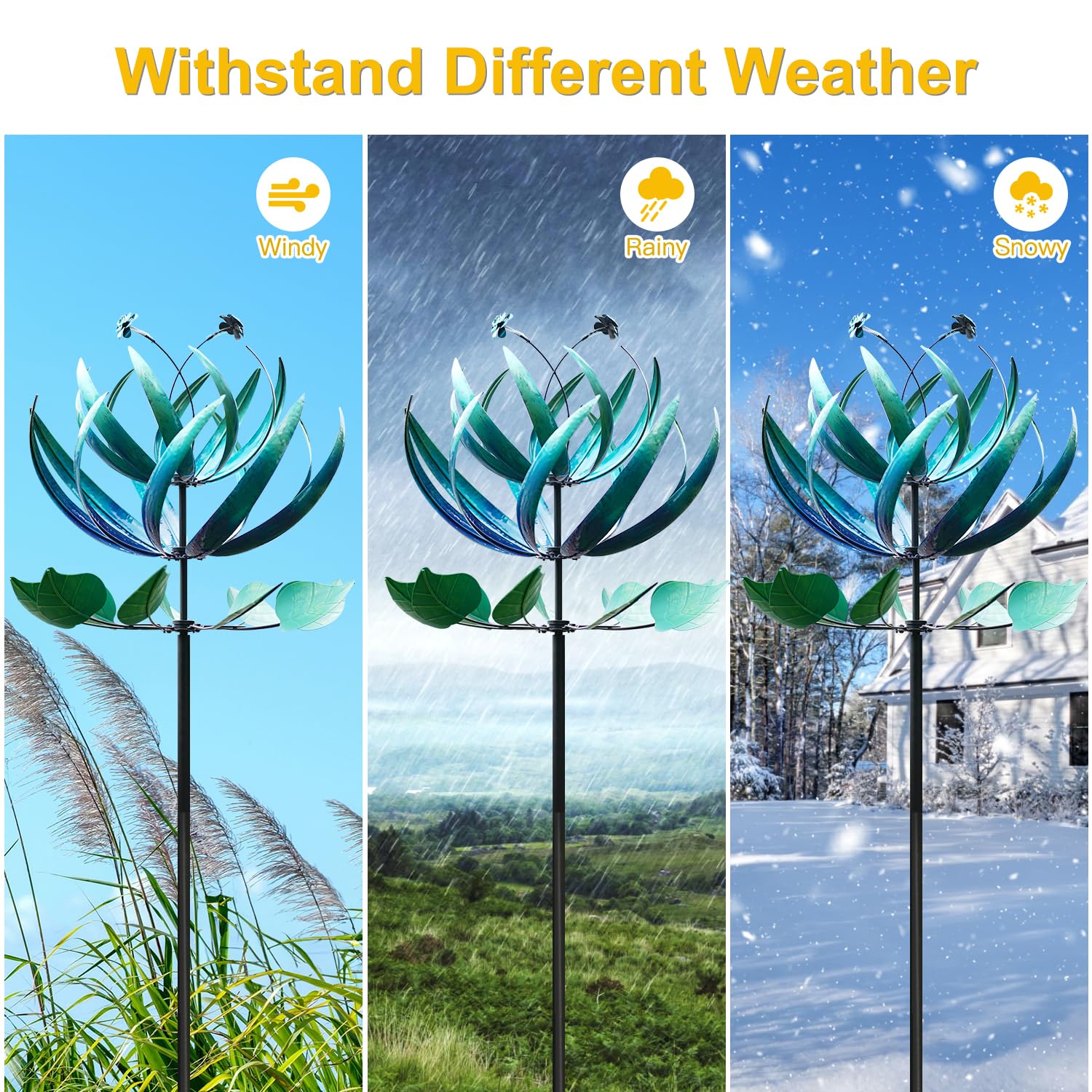 LimeHill Molinillo de viento para patio y jardín, grandes molinillos de viento de metal para decoraciones al aire libre (loto azul (24 x 84 pulgadas)