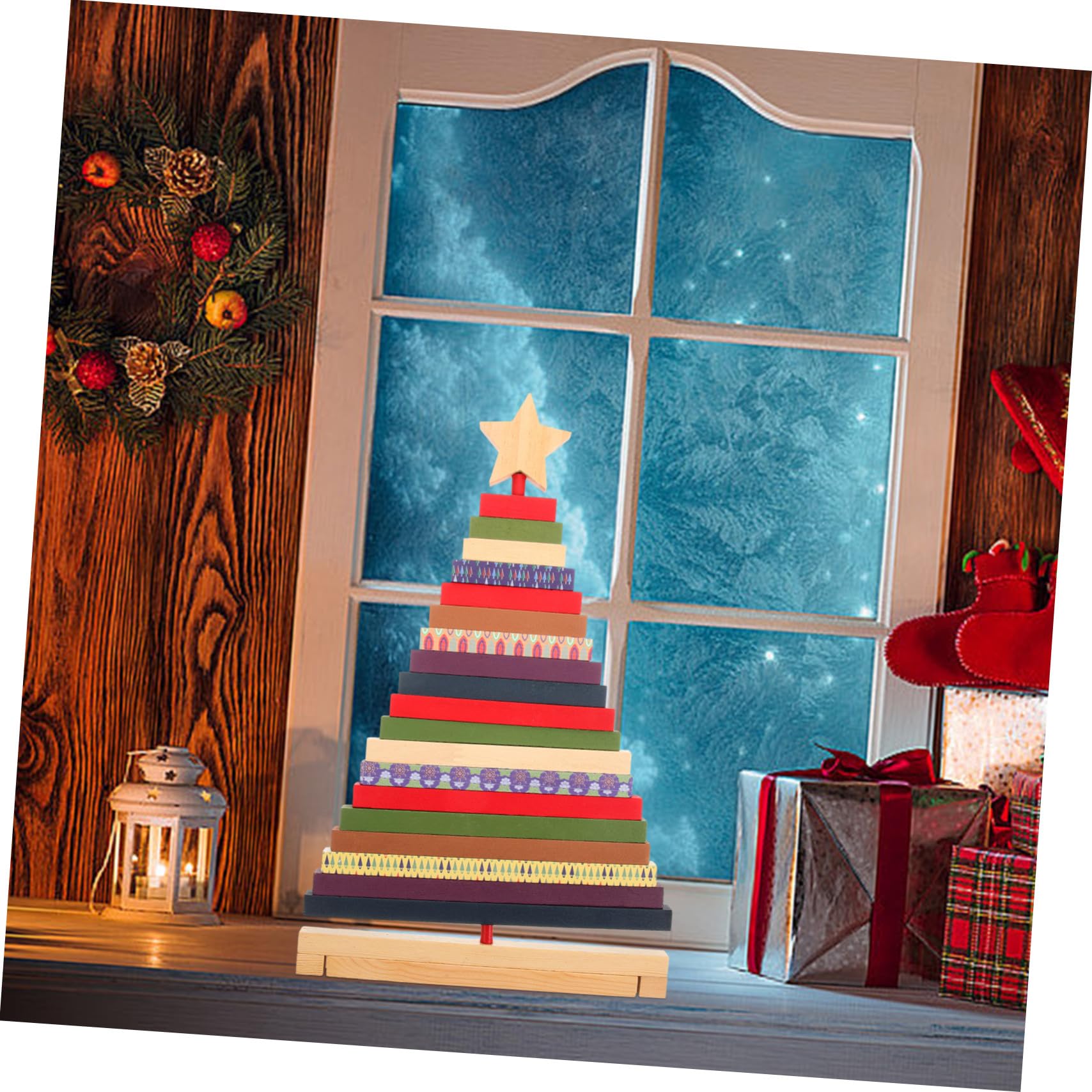 Árbol De Navidad Artesanal Giratorio De Madera Decoración para Mesas y Ventanas Adorno para Oficinas y Eventos Navideños