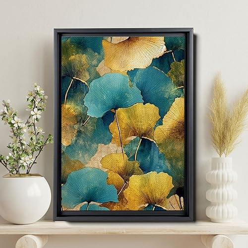Miniatura 2 de Gold Turquoise Ginkgo Leaf Print, Captivating Plants Wall Art, Ginkgo Biloba Leaf Print Painting, Embrace the Serenity of Nature