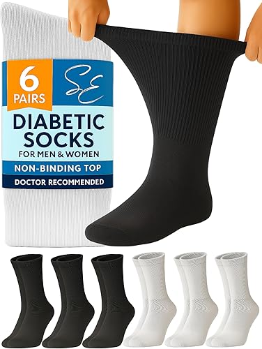 Vista 29 de Special Essentials Calcetines para diabéticos para hombres y mujeres, 6 pares de calcetines neuropatía que no se vinculan y absorben la humedad
