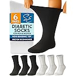 Special Essentials Diabetic Socks for Men & Women - 6 Pairs of Non-Binding Extra Wide Top Cotton Neuropathy Socks - Crew Length, Black and Gray, 10-13