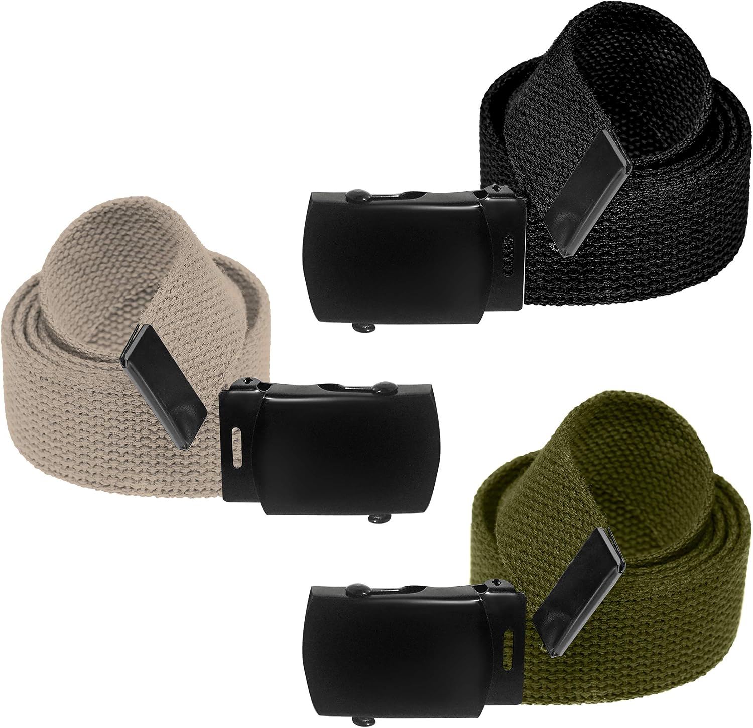 Jackster Ratchet Slide Web Belt,Military Style w/Black Metal Buckle,Adjustable-MultiPak