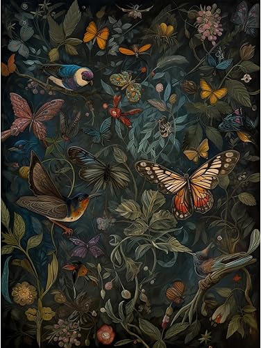 Miniatura 1 de William Morris Style - Póster decorativo para pared, diseño de pájaros y mariposas, papel grueso, 18 x 24 pulgadas