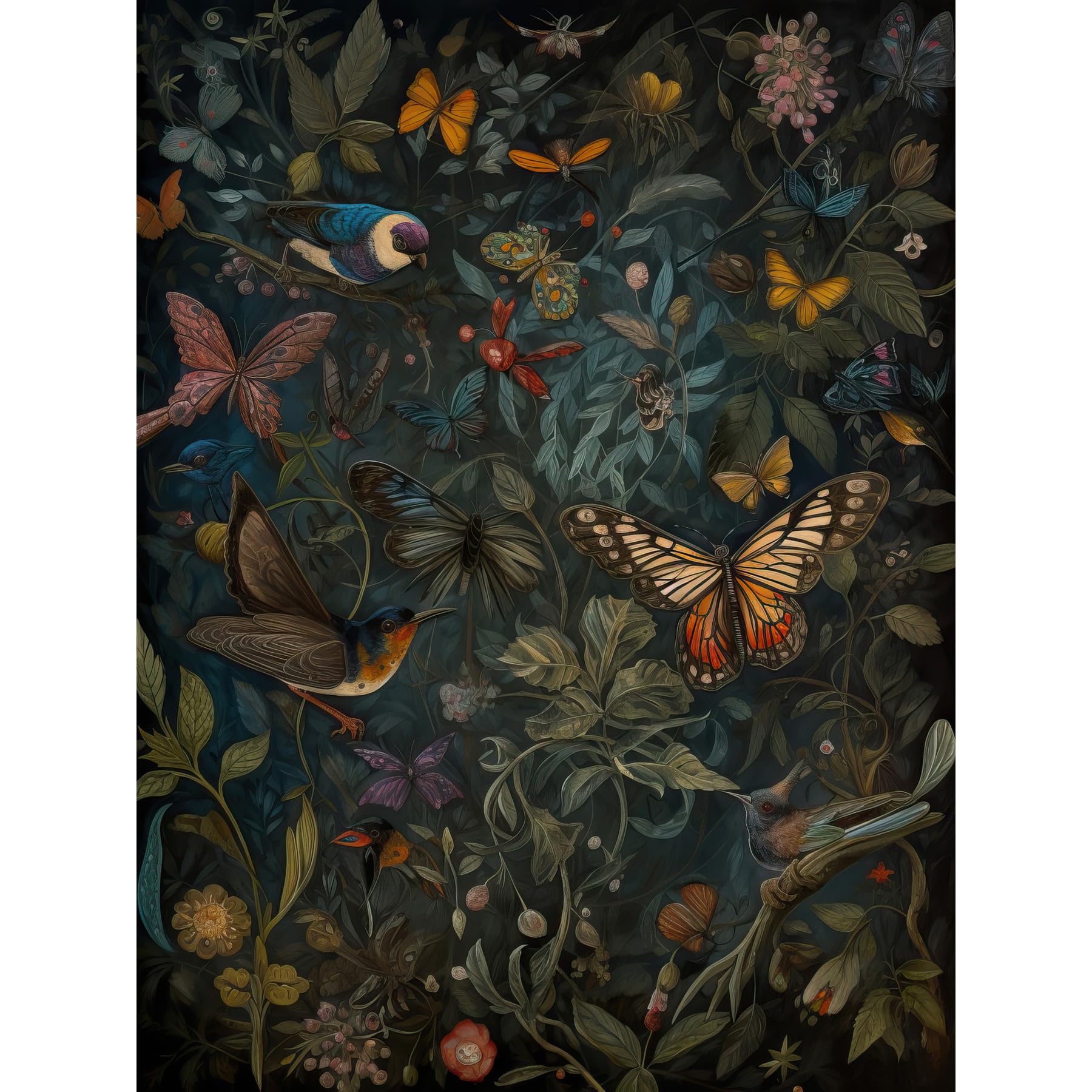 Artery8 William Morris Style Plants Birds and Butterflies Large Wall Art Poster Print Thick Paper 18X24 Inch