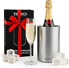 VINENCO Wine Cooler Stainless Steel Bottle Cooler Champagne Wine Cooler Double Walled Insulated Wine Bottle Cooler Drink Cooler White Wine Gift Set Men Women Wine Accessories Gift Idea