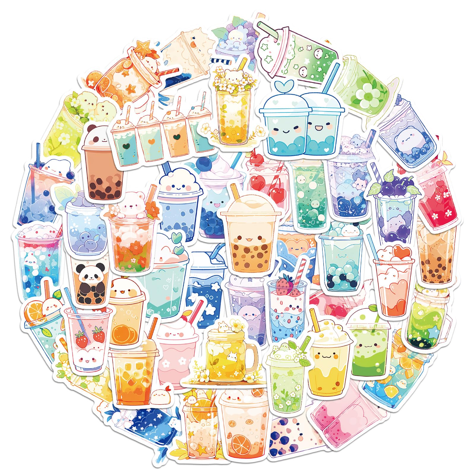 NQEUEPN 50 Pcs Kawaii Boba Tea Stickers, Cute Small Drink Stickers Aesthetic Waterproof Milk Tea Decals for Water Bottles Laptop Luggage Guitar Journal Skateboard Scrapbook Decor & Party Supplies