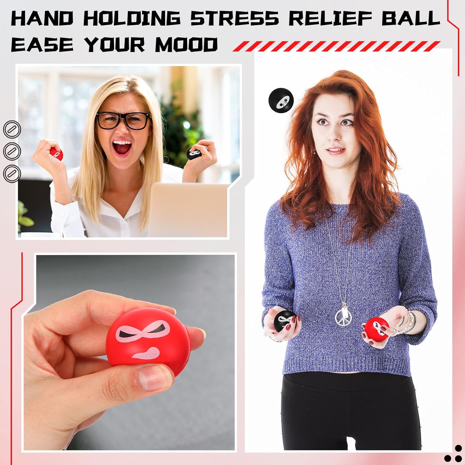 Jerify 40 Pack Ninja Party Favor Ninja Balls Stress Relief Balls PU Foam Sensory Stress Balls Hand Fidget Squeeze Stretchy Balls for Christmas Birthday Party Stuffers Gift, 4 Expressions