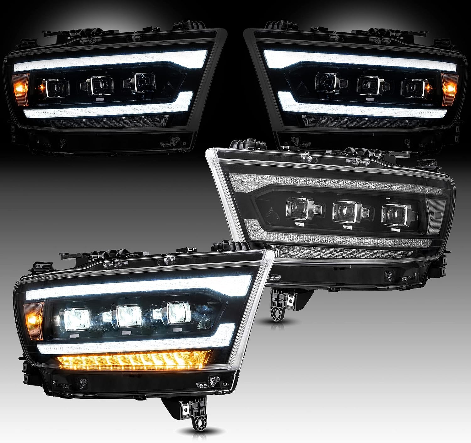 YUANZHENG Sequential Signal LED HeadLights Compatible for DODGE RAM 1500 (Tradesman, Bighorn, Laramie Rebel) 2019-2020 With Clear Reflectors, Not fit RAM 1500 Classic & Old Body/TRX/Halogen Factory