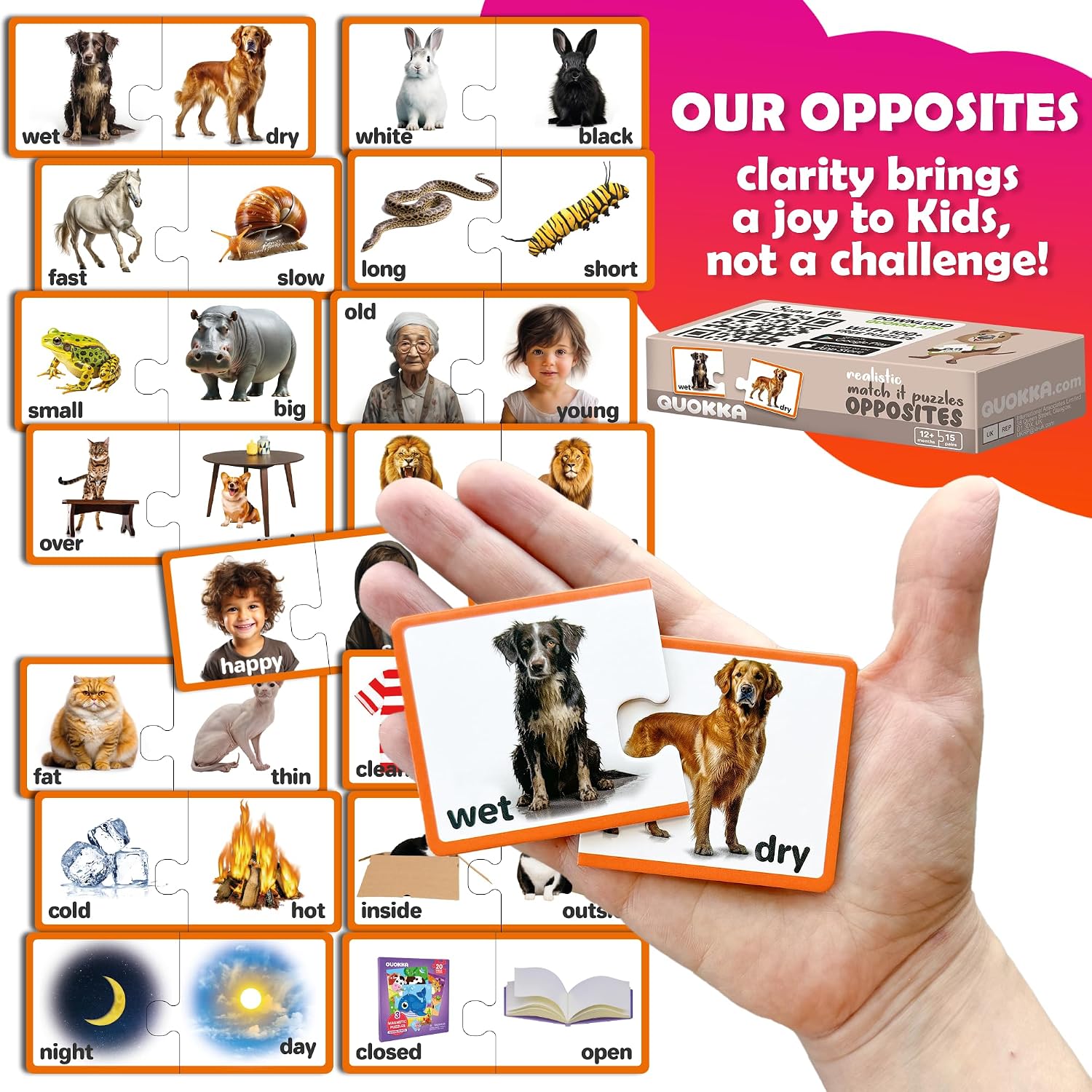QUOKKA 5X MEGASET Realistic Puzzles for Toddlers 3-5 - Matching Games for Kids Ages 2-4 - Numbers Animals Opposites ABC Learning for Toddlers 1-3 Year Old - Educational Toy for Boy and Girl
