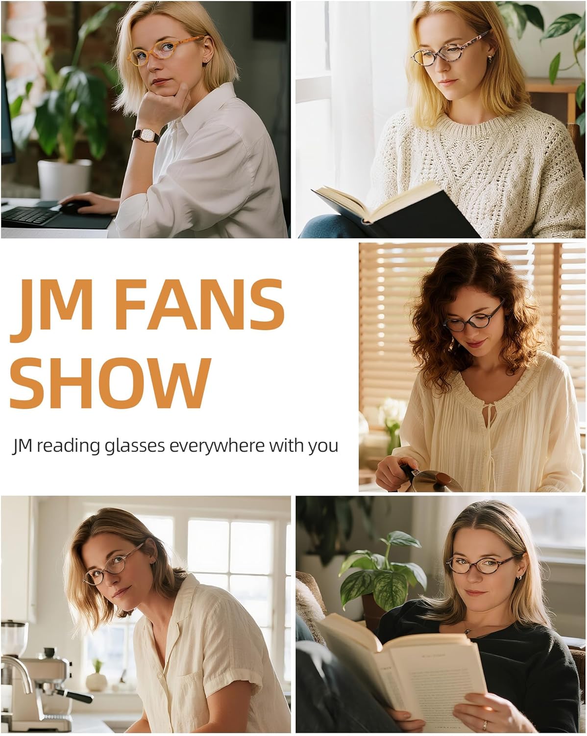 JM 5 Pack Oval Reading Glasses for Women, Trendy Blue Light Blocking Computer Readers with Spring Hinges - Image 4