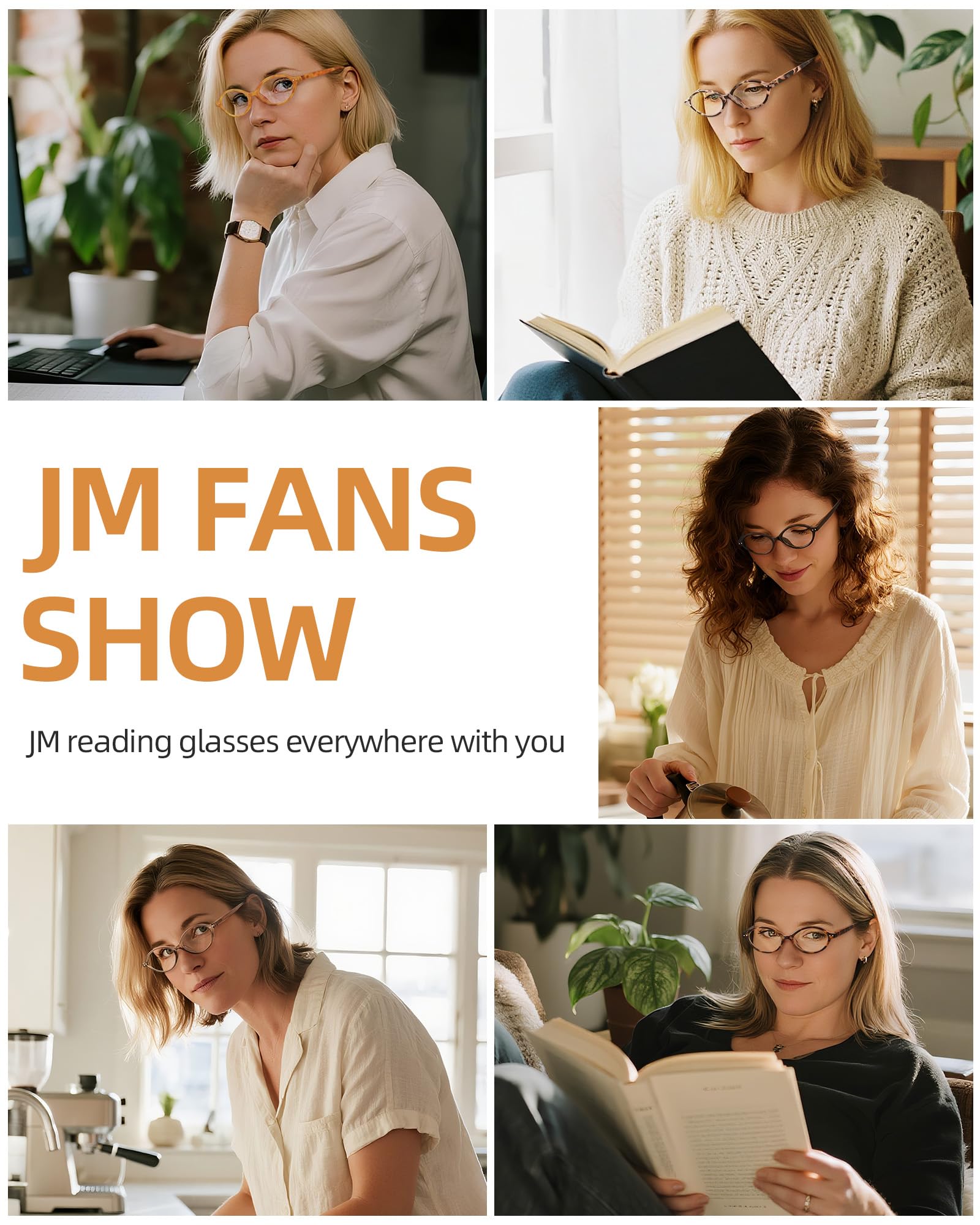 JM Lot de 5 lunettes de lecture ovales pour femmes, tendance, bloquant la lumière bleue, avec charnières à ressort