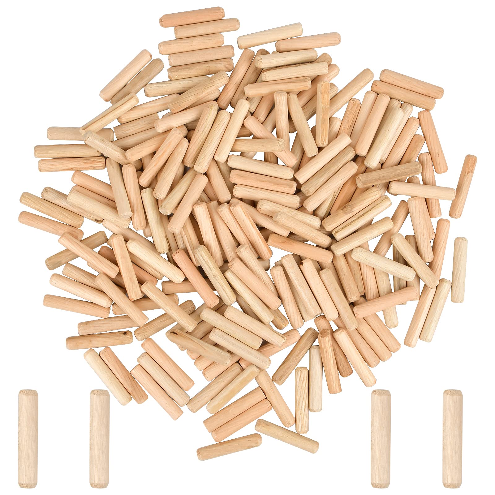 ZYFC 200PCS Wooden Dowels, 6mm x 30mm Hardwood Pins, Twill Fluted Grooved Plugs for Furniture Woodwork, Beige