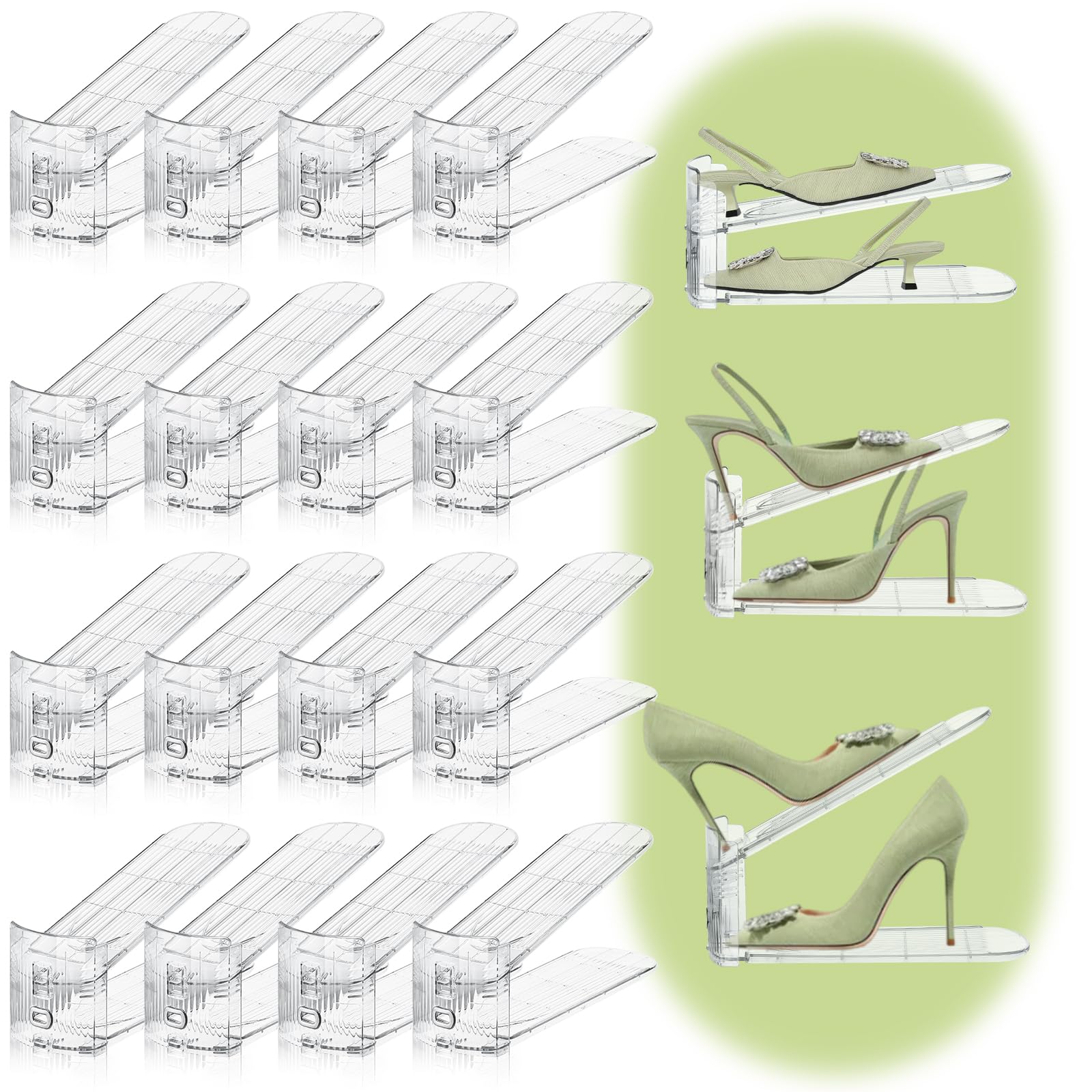 Photo 1 of MOVDEET 16 Pack Shoe Slots Organizer for Closet, Adjustable Shoe Stackers for a Pair of Shoes Shoe Rack Storage Shoe Space Saver 50% Shoe Shelf Display Holder for Closet