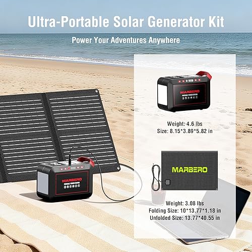 Miniatura 2 de MARBERO - Generador solar de 237 Wh con panel solar incluido, estación de energía portátil de 300 W de onda sinusoidal pura, con panel solar