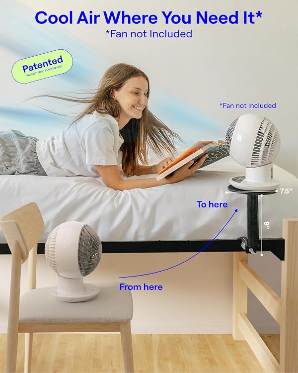FanShelfie Adjustable Fan Holder for Dorm Room, Bunk & Lofted Bed, College Essentials for Boys & Girls, Patented Height & Distance Design, Compatible with Popular Dorm Fans, 2 Height Options (Black) by Smallish - Image 2