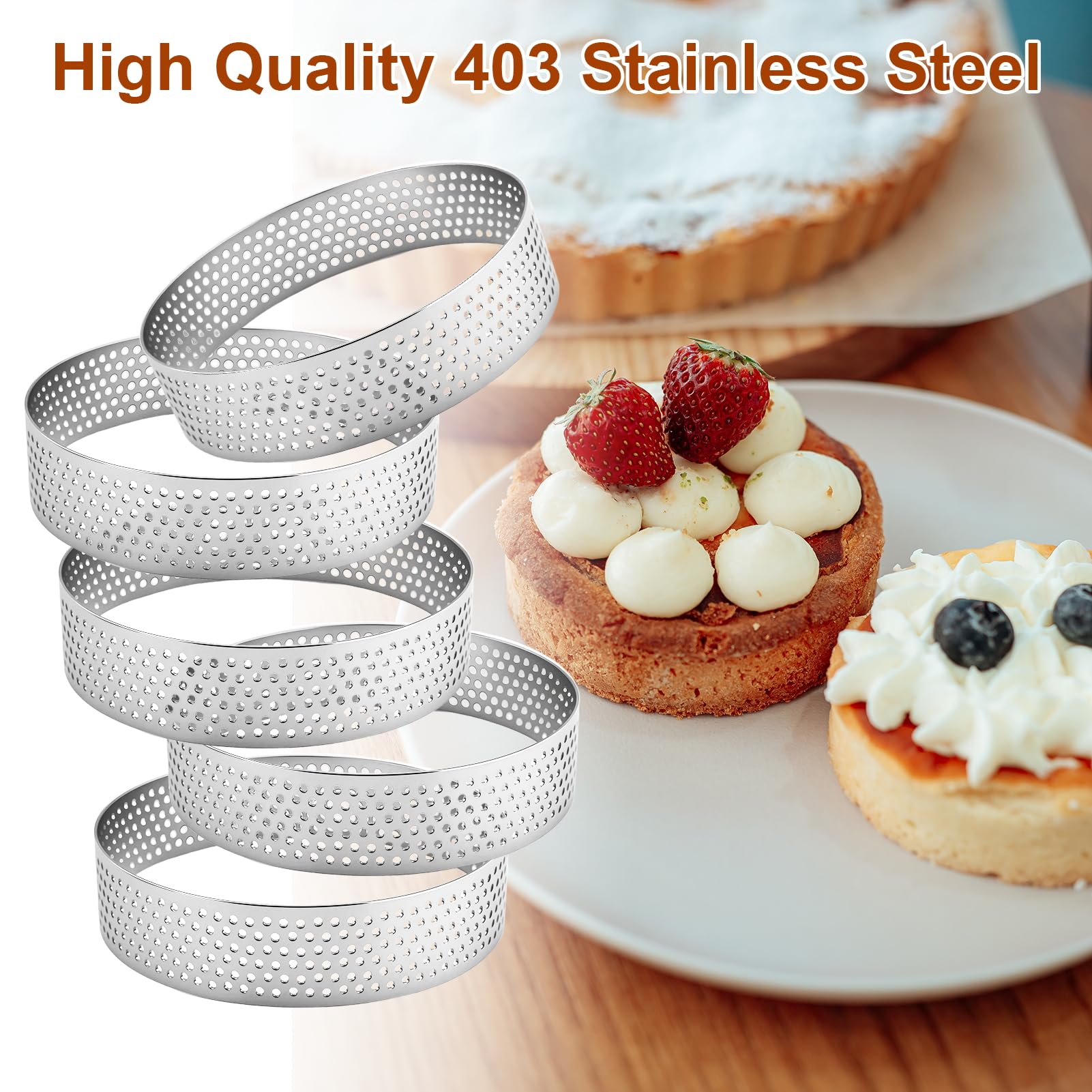 Tapvai 6 Cercles à Pâtisserie 8cm En Acier Inoxydable 430 - Moules Perforés Pour Tartelettes, Quiches Et Mini Gâteaux