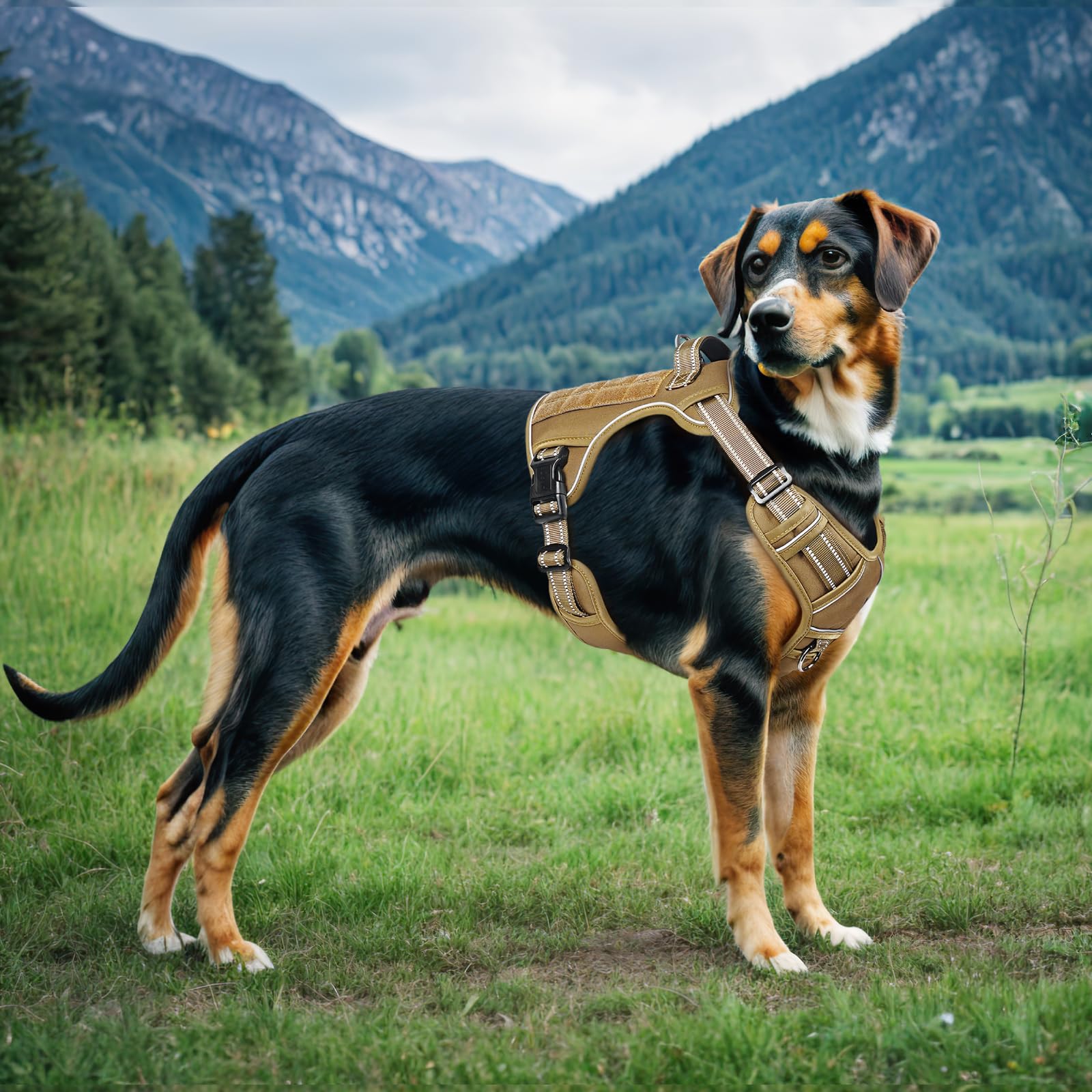 HEELE Hundegeschirr, Metall Taktisches Geschirr, Taktische Hundeweste, Service Hundegeschirr, MOLLE Sicherheitsgeschirr, Brustgeschirre für Hunde, Laufgeschirre für Hunde, Braun, L
