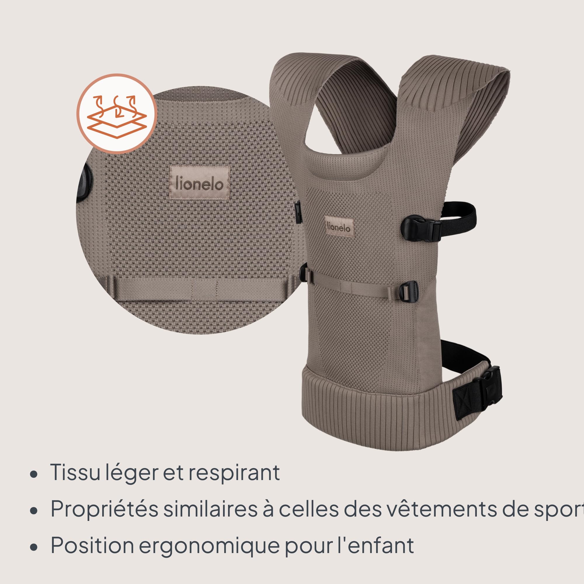 Lionelo Mabel Porte Bébé Ergonomique, Respirant et Léger, 2 Positions de Portage Face Parent et Face Monde, Tissu Doux et Innovant, Maille, Dès 4 Mois Jusqu’à 15 Kg, Ventilation, Flexible