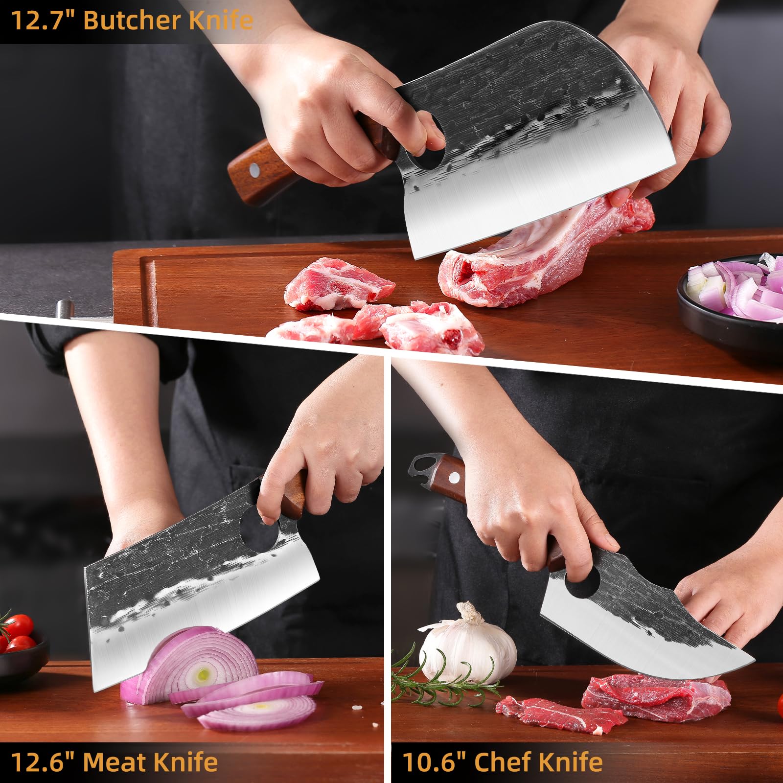 Hand Forged Chef Knife Set - 3 Piece -6
