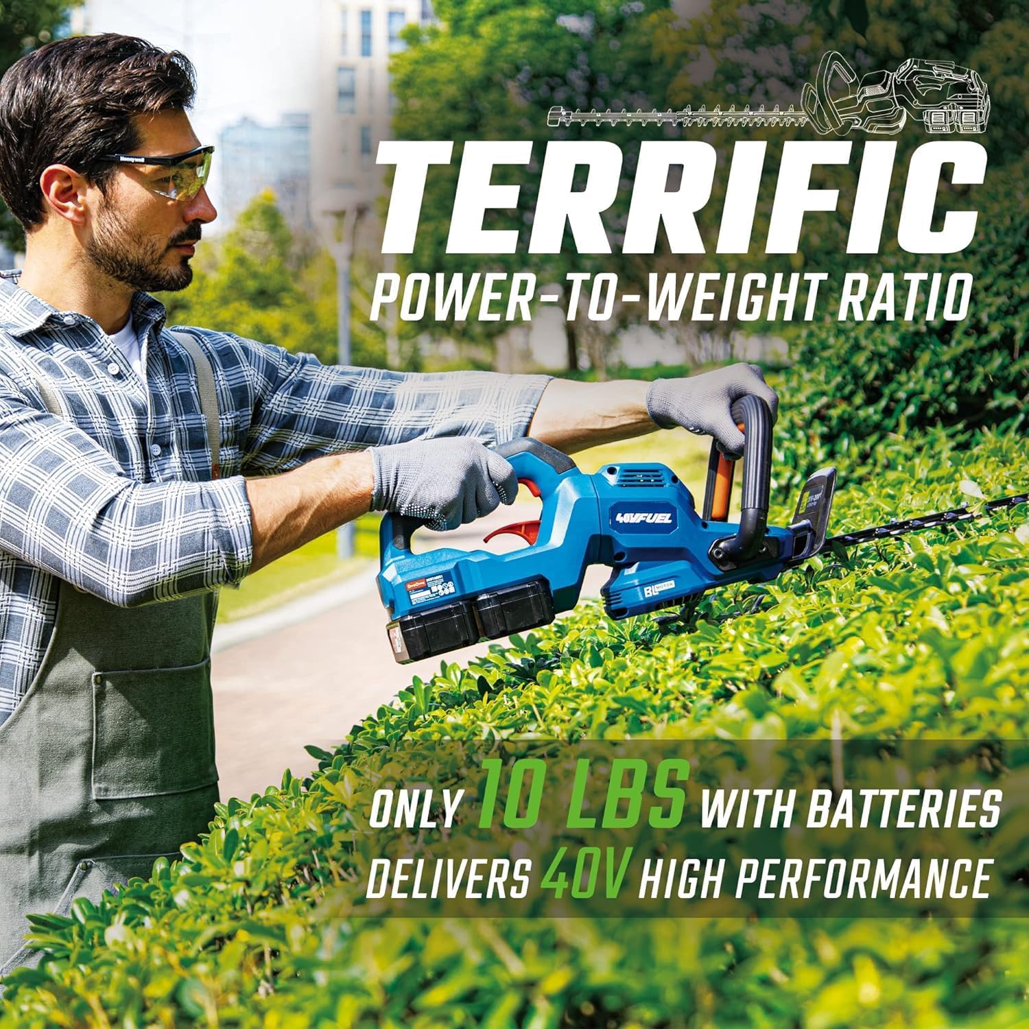 DongCheng 40V Cordless Hedge Trimmer, 26-Inch, Dual Blade Action, Brushless, 180° Rotating Handle, 3-Speed Selection, Battery and Charger Included
