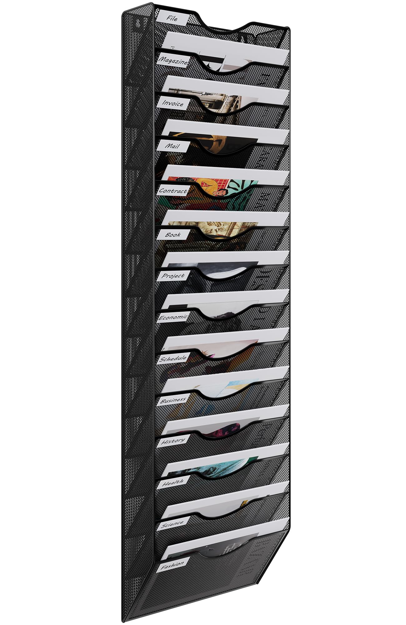 EasyPAG Metal 14 Tier A4 Wall Mounted Document Holder,Hanging Wall File Organiser,Pigeon Holes Storage,Wall Pocket,Filing Tray,Magazine Rack for Office & Home,Black โ image 1