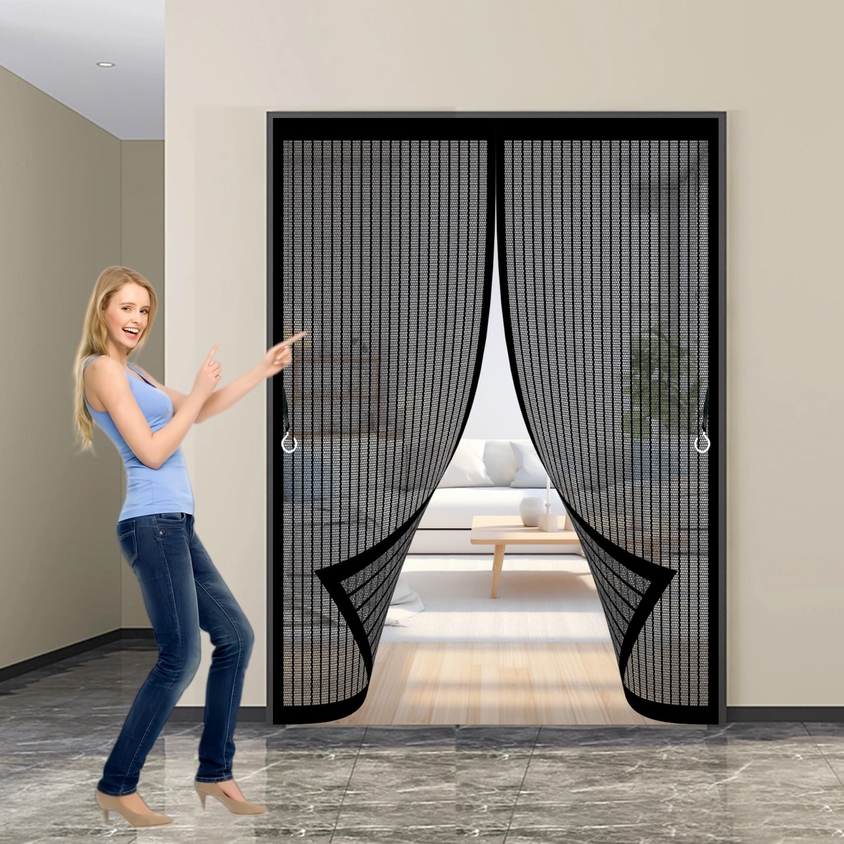 Chbin Black Magnetic Door Screen 99 X 165 Cm Automatically Closes, Keep Bugs Out, Without Drilling, Easy To Install, Fly Bug Mosquito Mesh For Patio Door/Balcony,