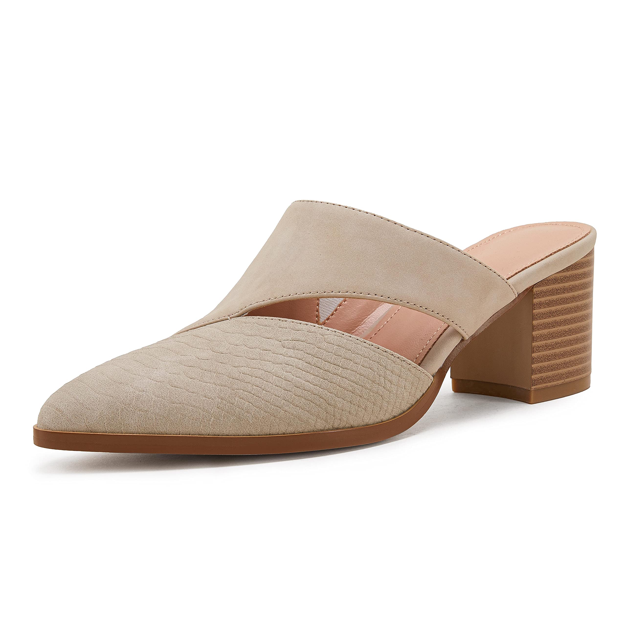Syktkmx Women's Cutout Backless Mules Slip On Closed Toe Chunky Stacked Heeled Sandals