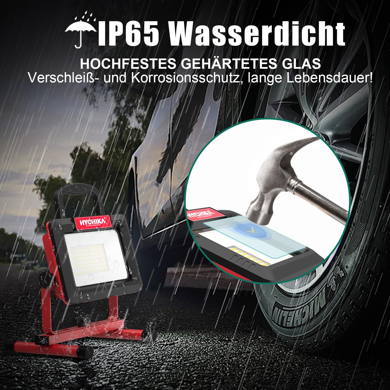 HYCHIKA LED Baustrahler 100W, LED Strahler 12000 LM 6500K, 2 Modes Adjustable Brightness, 360° Degree Rotation Wasserdichtes IP65 Arbeitsleuchter Drehbar, 2 m Kabel mit Stecker für Werkstatt Baustelle