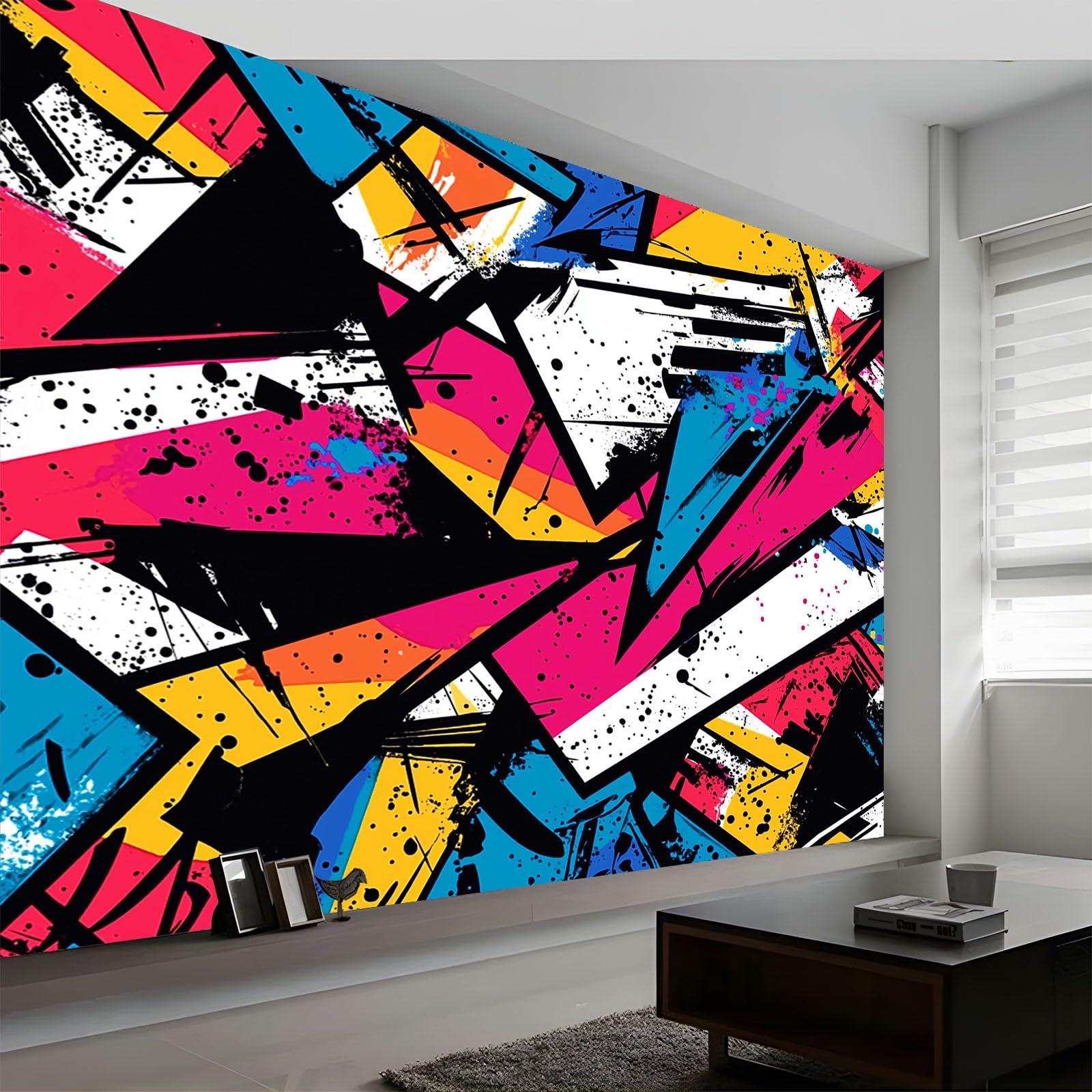 Doodle geometrica astratta Carta da Parati Panoramica 400 x 280 cm (L x A) Poster da Parete in Tessuto non tessuto 3D da Parete per Soggiorno Camera dei Bambini Decorazione Stile StreArt