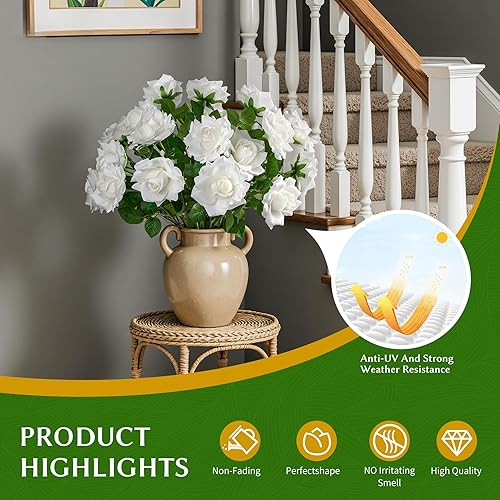 Miniatura 6 de Flores artificiales, rosas artificiales, rosas falsas de 23.2 pulgadas de tallo largo, flores artificiales para jarrón alto, rosa de seda, 20