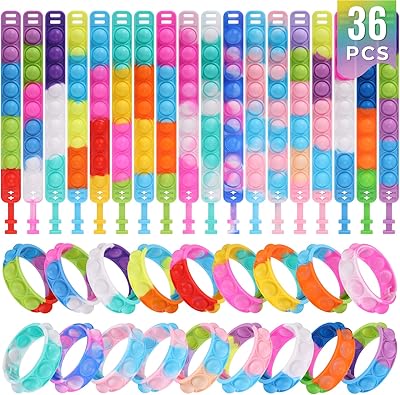 36 Pack Pop Fidget Toys Bulk Its Fidget Bracelet It Birthday Party Favors for Kids 4-8,8-12 Small Prize Box Toys for Kids Classroom Bubble Poppers Toddlers Toy for Students Girls Boys Cheap