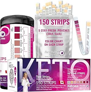 150ct Kit - Newest Innovations for Ketone Test Strips - Color Chart on Keto Strip in 30ct Pouches w FREE eBooks &amp; App to Track-Your-Progress - For Urine Ketogenic Low-carb Diets - XL Strips