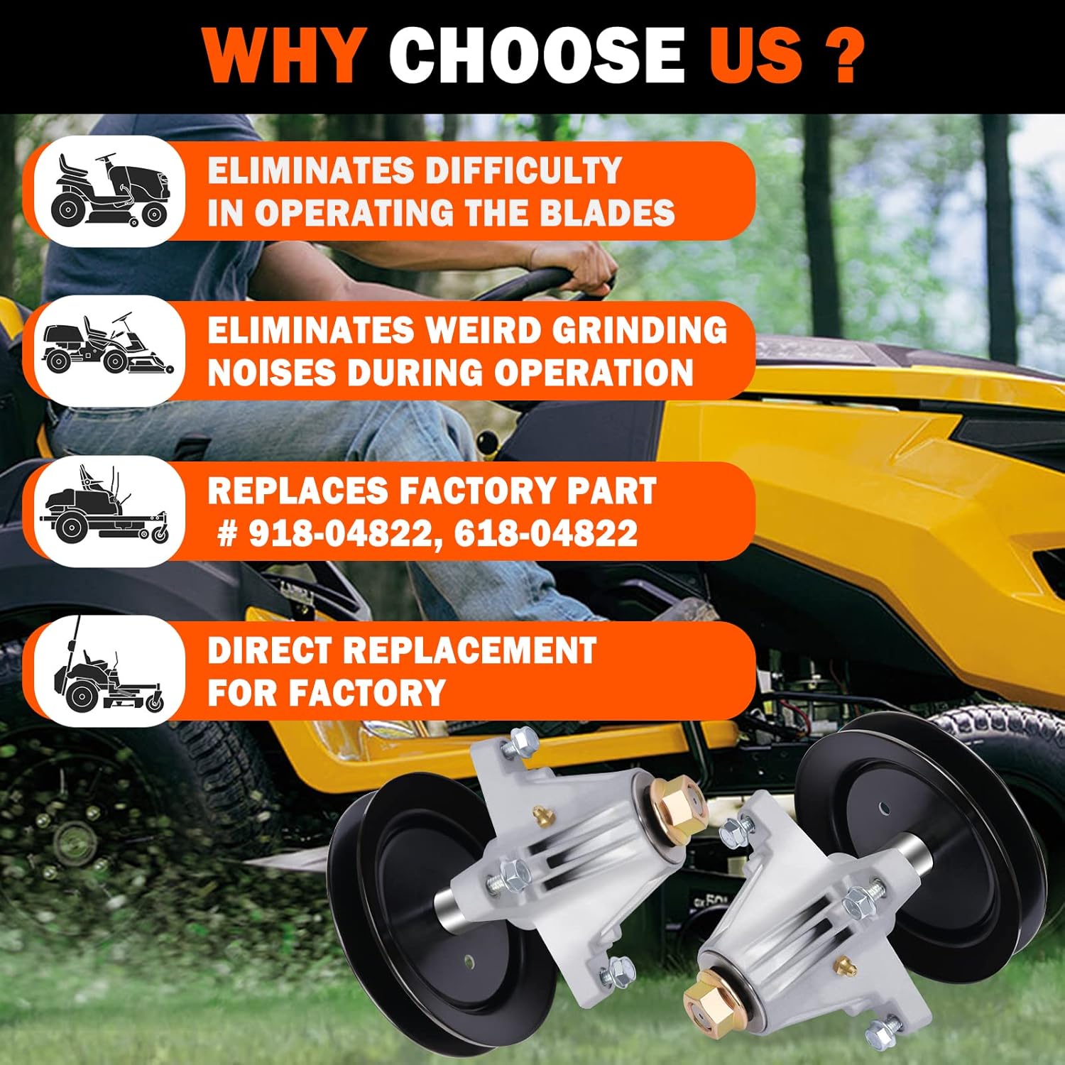 918-04822A 918-04822B 618-04822 918-04889 Spindle Assembly - Replace for MTD, Troy-Bilt, Craftsman, Cub Cadet 30in Mini Riders and 42 inch Zero-Turn Mowers Deck - with Blade Nut, 2 Pack