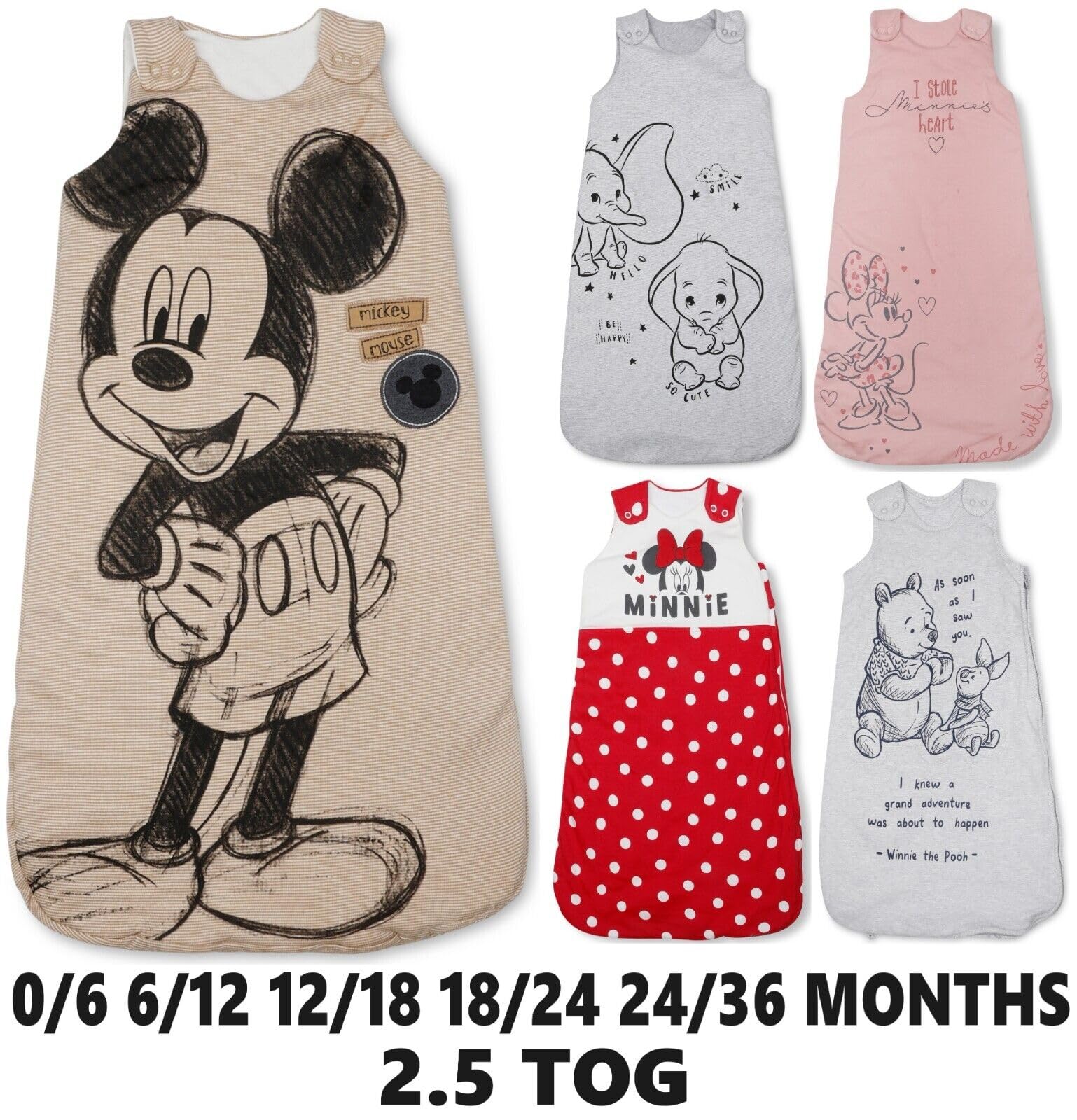 A cosy Ex UK Baby Character Sleeping Bag featuring a playful cartoon design, made from 100% cotton.