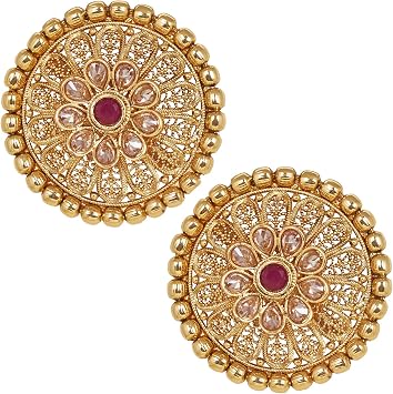 Bodha Gold Plated Pure Copper Kundan, LCT, Pearls and CZ studded Traditonal Ethnic Stud Earrings for Women SJ_1724