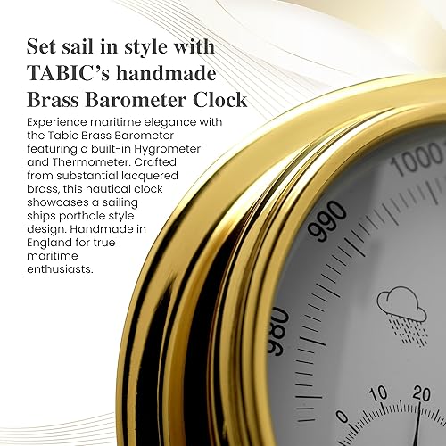Miniatura 8 de Barómetro de latón hecho a mano con higrómetro, termómetro y reloj náutico incorporados, yate de velero, decoración costera marina, latón lacado
