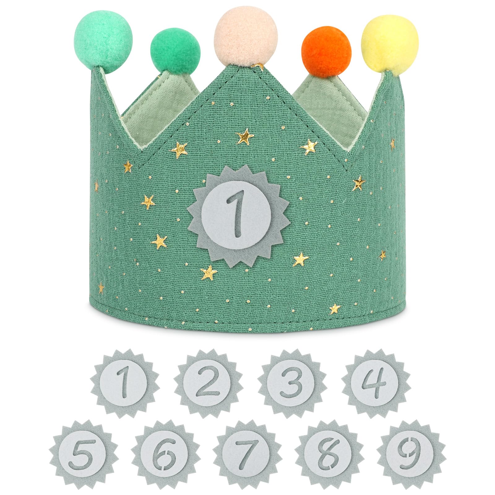URAQT Geburtstagskrone Kinder, Geburtstagskrone Stoff, Geburtstag Kinderkrone, Krone Geburtstag für Jungs Mädchen mit Happy Birthday Spruchband und Auswechselbaren Zahlen von 0-9