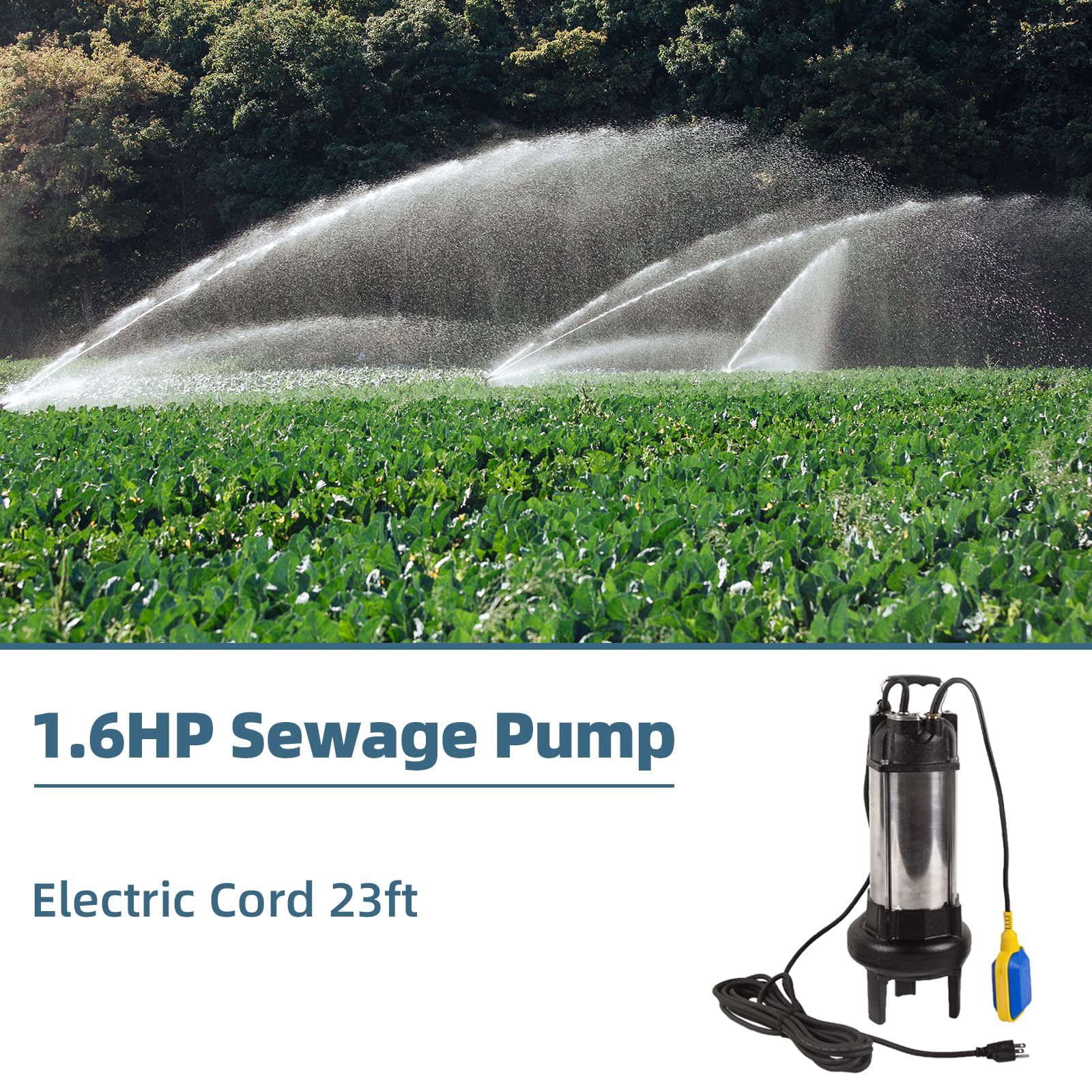Pompa per acque reflue da 1,6 HP, 110 V, 1,1 kW, pompa di effluente da 105,67 gpm, interruttore a galleggiante con legatura automatica, pompa di scarico in acciaio inox per lavandino di