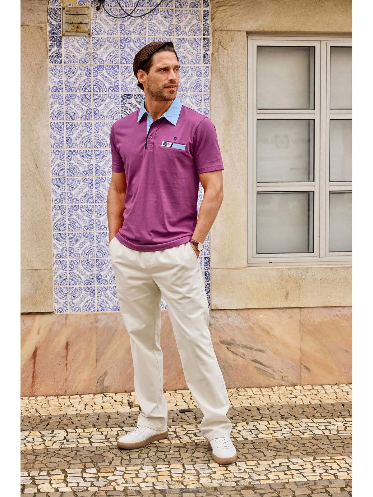 BABISTA Herren Poloshirt Savino | mit Brusttasche, Hemdkragen mit Knopfleiste, Freizeithemd in frischen Farben, Stickerei links, 100% Baumwolle