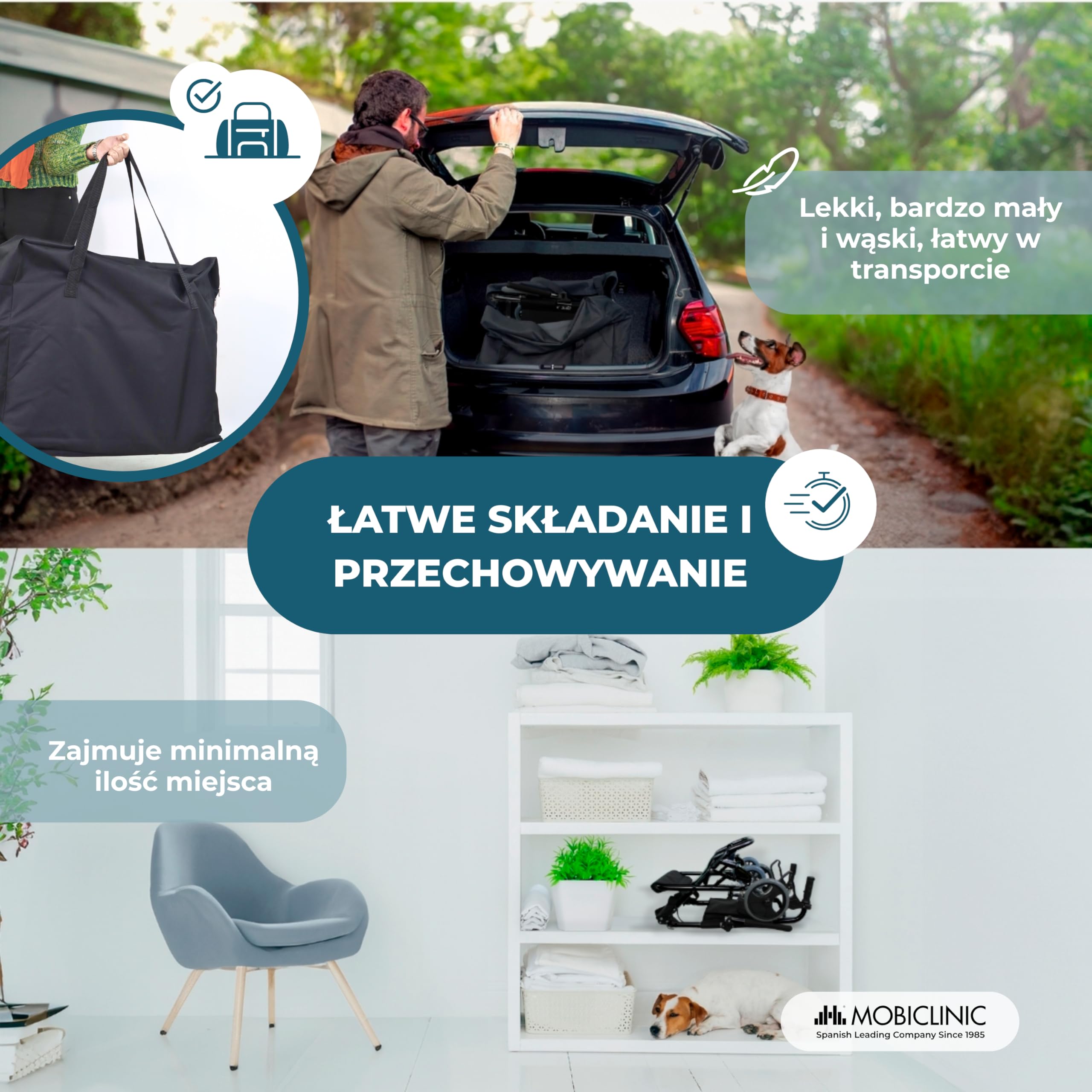 Wózek transportowy | Składany | Aluminium | Małe kółka | Hamulce na dźwigniach | Czarny | Saturn | Mobiclinic