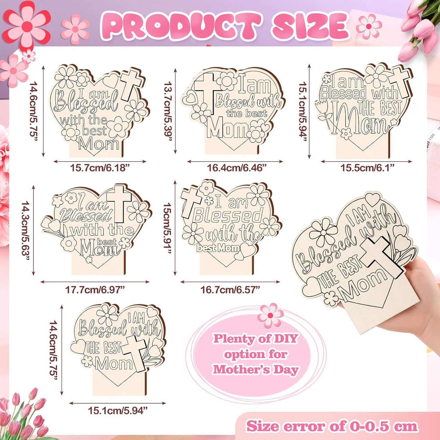 Vercraft 24 Sets Mother's Day Crafts for Kids Bulk Religious Coloring Mother's Day Table Wood Signs DIY Wooden Color Your Own Gift for Mum, Kids, Sunday School Classroom Activities