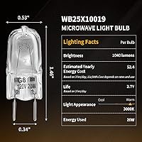 Vista 2 de Bombilla halógena compatible con GE, Samsung, Kenmore, Elite, Maytag, microondas sobre la estufa, luz nocturna/luz para estufa para microondas GE