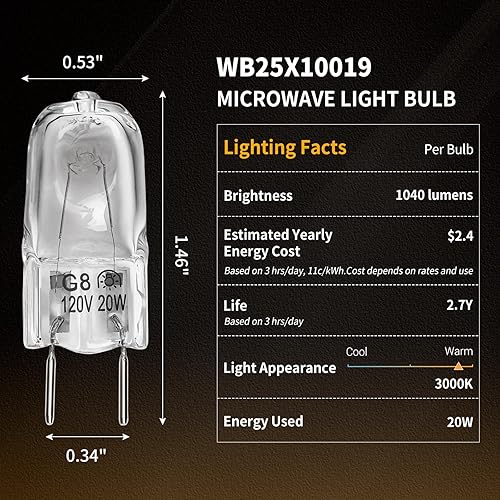 Miniatura 2 de Bombilla halógena para horno microondas, compatible con GE, Samsung, Kenmore, Elite, Maytag, microondas sobre la estufa, luz nocturna / luz para