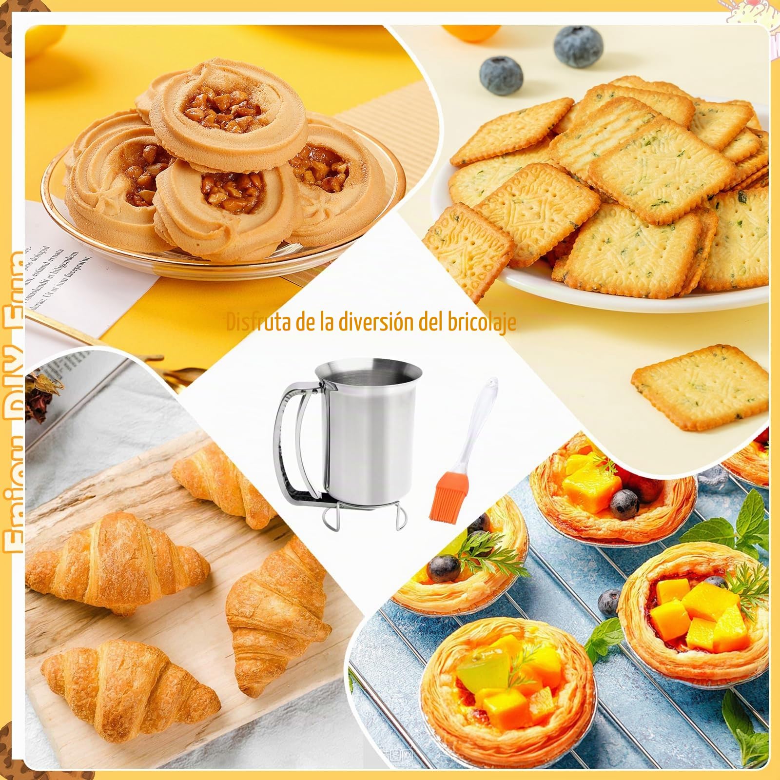 Raxfekro Dispensador de masa de acero inoxidable 900 ml, dosificador de masa con mango aplastado, dosificador de masa para panqueques, magdalenas, galletas y gofres