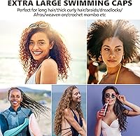 Vista 3 de Paquete de 2 gorros de natación extra grandes para mujeres y hombres adultos jóvenes, gorro de natación de silicona impermeable para cabello muy