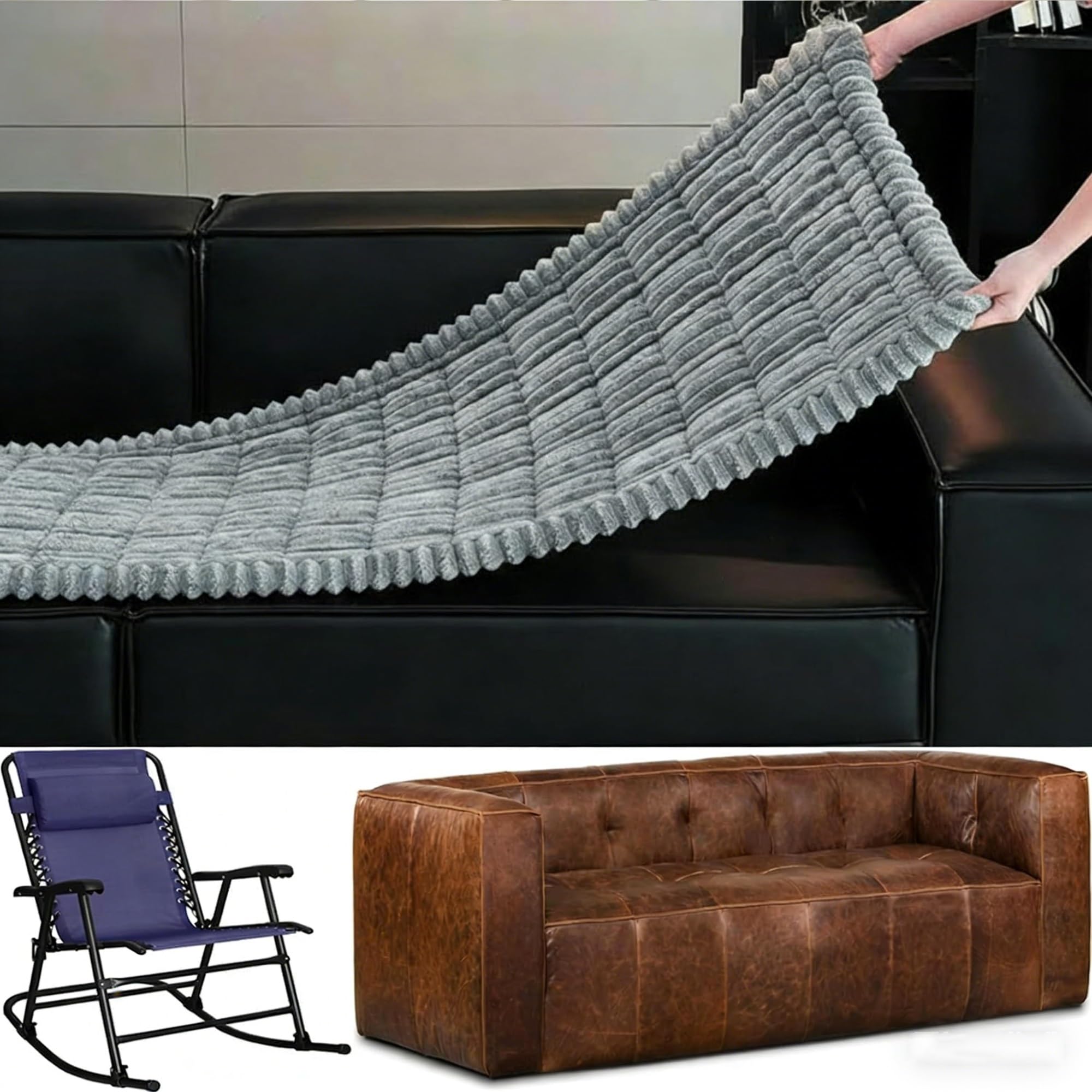 Sesselschoner Anti-Rutsch mit elastischen Bändern, weicher Cord Sesselüberwurf, waschbare Sesselauflage für Haustiere, passend für Relaxsessel Liegestühle Sofa(Dark Gray,20x71in)