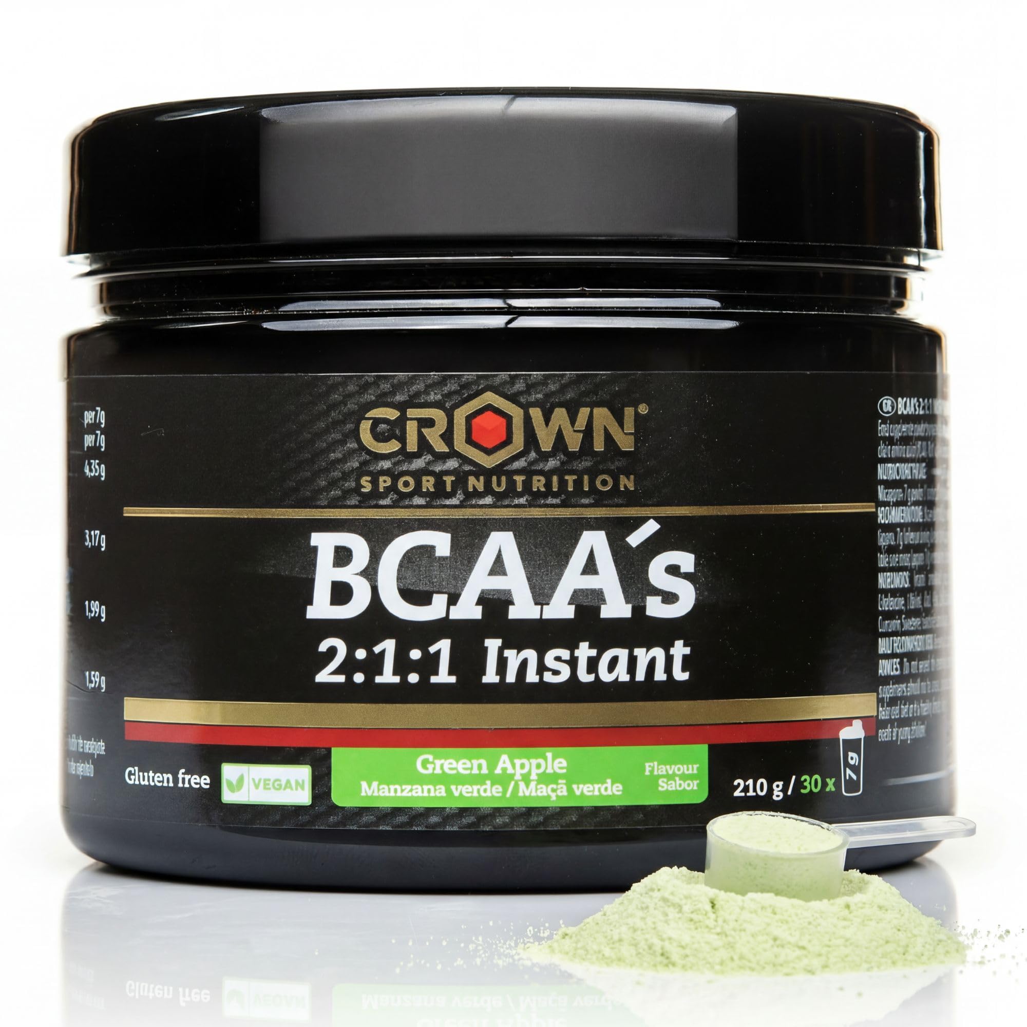 Crown Sport Nutrition BCAA 2:1:1 Instant Acides aminés à dissolution instantanée pour sportifs Saveur pomme verte 210 g