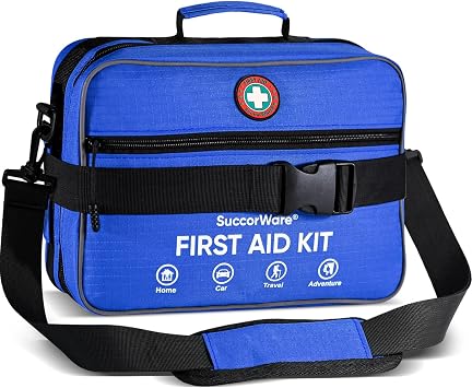 Professional 435 Pieces Large First Aid Kit - Includes Compressed Gauze - Compartments Emergency Medical Kit for Home, Camping, Backpacking, Travel, Boat, Car,Outdoors Blue