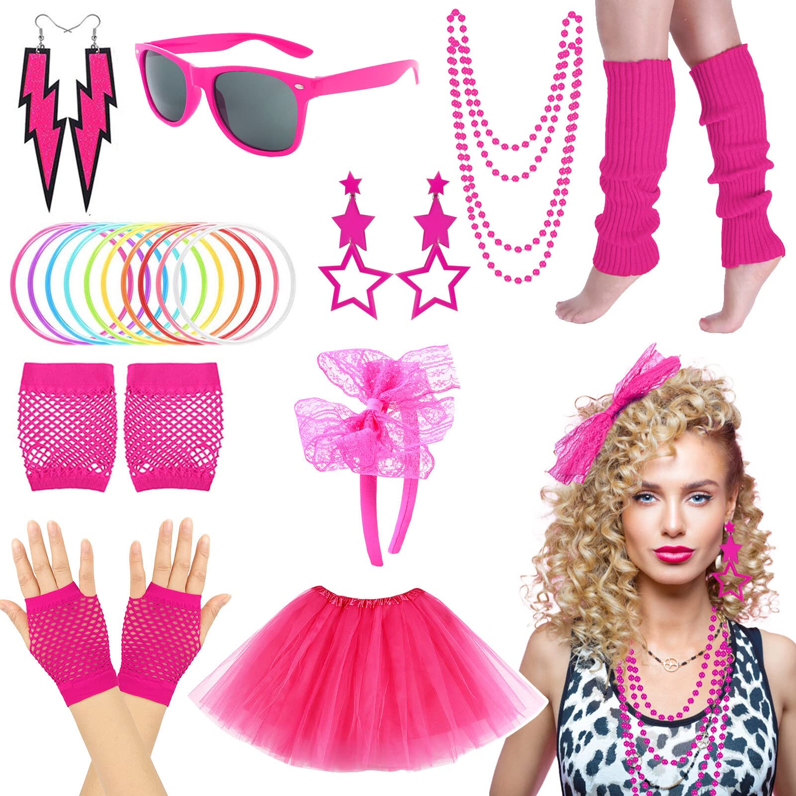 Amycute 80s Fancy Accessories for Women Neon Costume Accessories, 80s