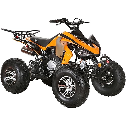 Oryxearth Gas ATV, 200CC 4-Stroke Mini Gas 4 Wheeler with Front and Rear Disc Brake, with Speed Control Weight Support Up to 220 LBS, Max Speed 15mph, Orange